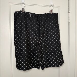 Black and White Patterned Swim Trunks